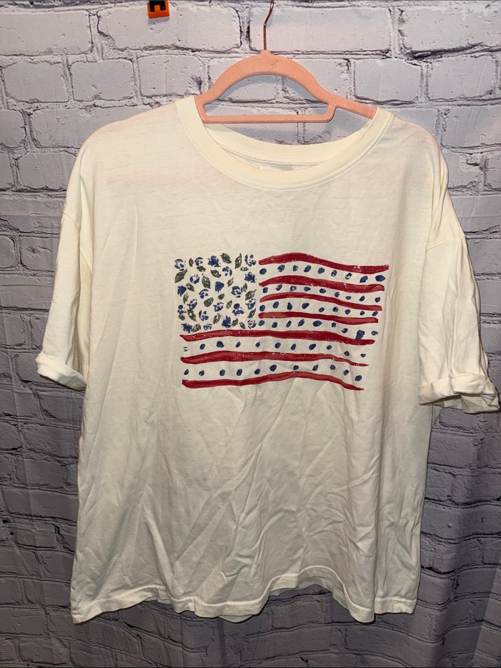 C&C California Cream Short-Sleeve Tee with Hand-Painted Flag